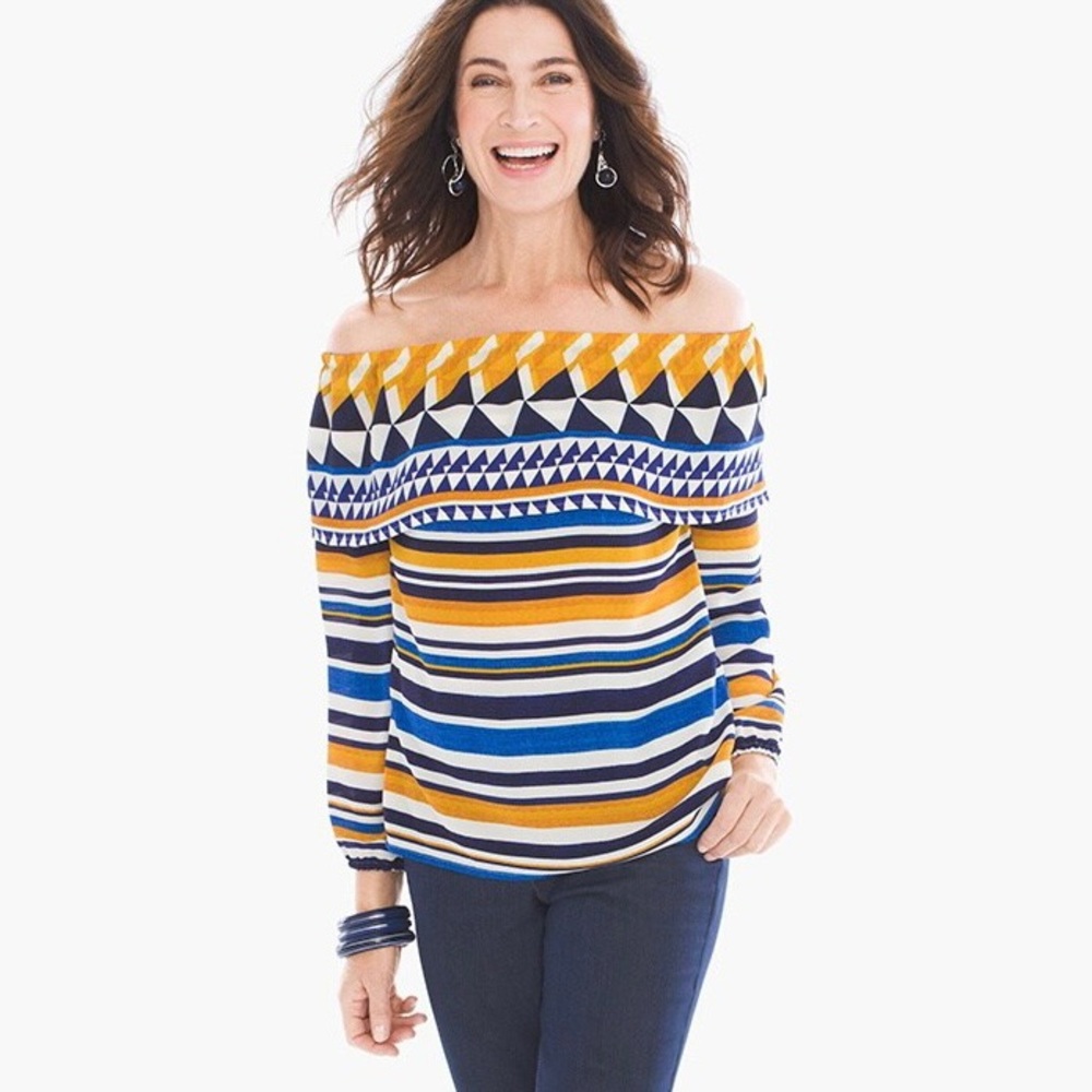 Chicos Striped Colorful Top Size 4 XXL Boho Travel Resort Vacation Casual